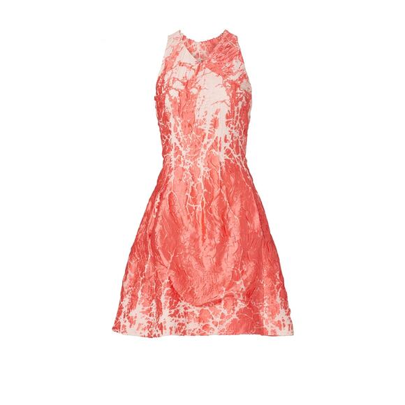 Josie Natori Coral White A-Line Full Skirt w/ pockets Silk Crepe Dress size 4 - Picture 2 of 13